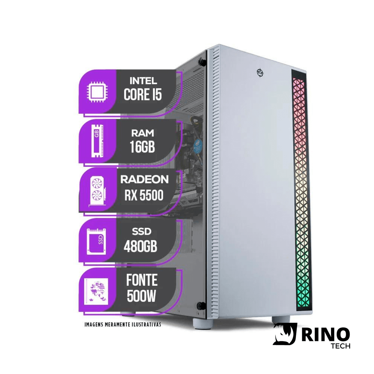 PC Gamer Mancer Intel i5 11ª Geração RX 5500 XT 8GB 16GB DDR4 SSD 480GB - Rino Tech