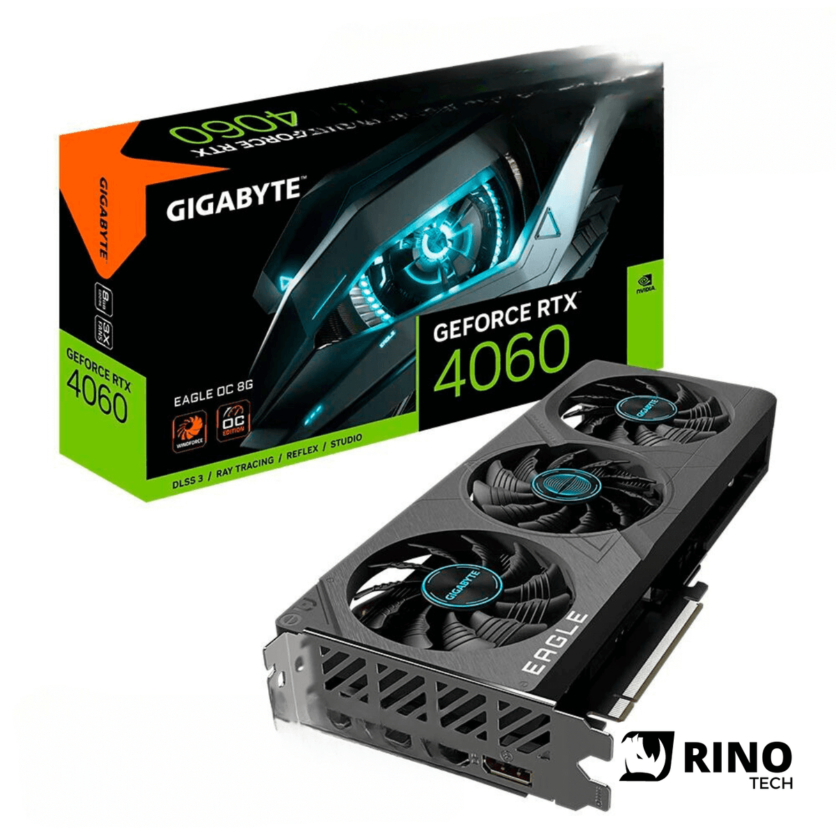 Placa de Vídeo Gigabyte GeForce RTX 4060 Eagle OC, 8 GB, DDDR6, 128 Bits, GV-N4060EAGLE-OC-8GD - Rino Tech