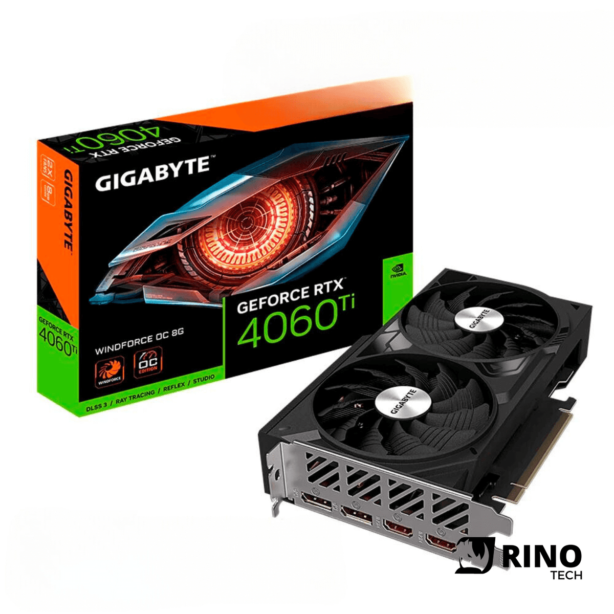 Placa de vídeo Gigabyte GeForce RTX 4060 Ti Windforce OC, 8 GB, DDDR6, 128 bits, GV-N406TWF2OC-8GD - Rino Tech